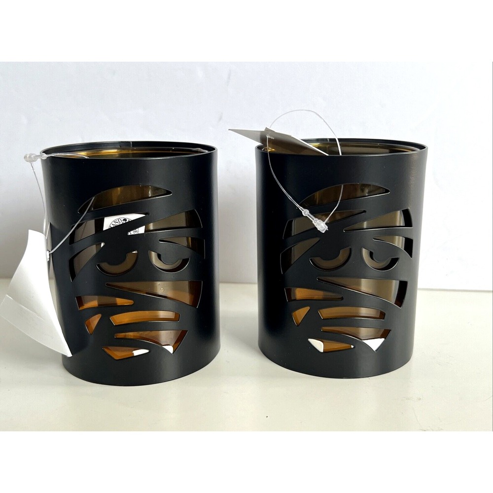 Lot of 2 IKEA KUSTFYR Halloween Lantern for Tealight 4" Mummy Black 00.003.0924